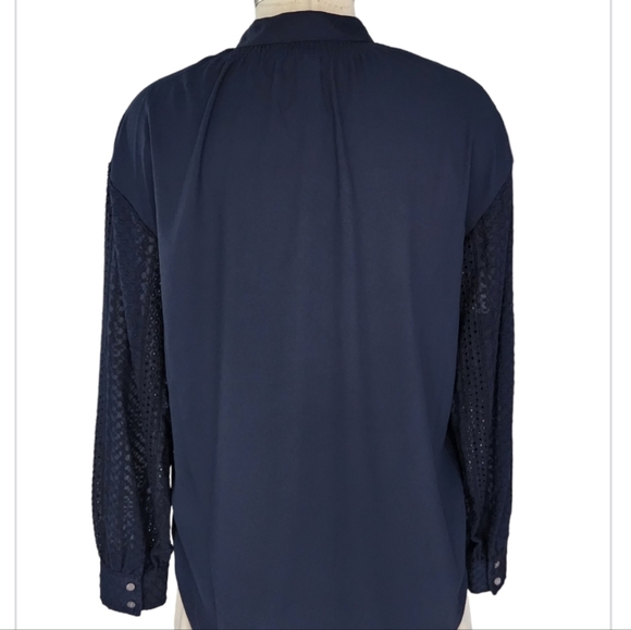 Club Monaco Navy Blue Lace Sleeve Blouse - Picture 8 of 13